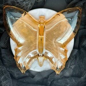Jeannette Marigold Carnival Glass Butterfly Trinket Dish (1)